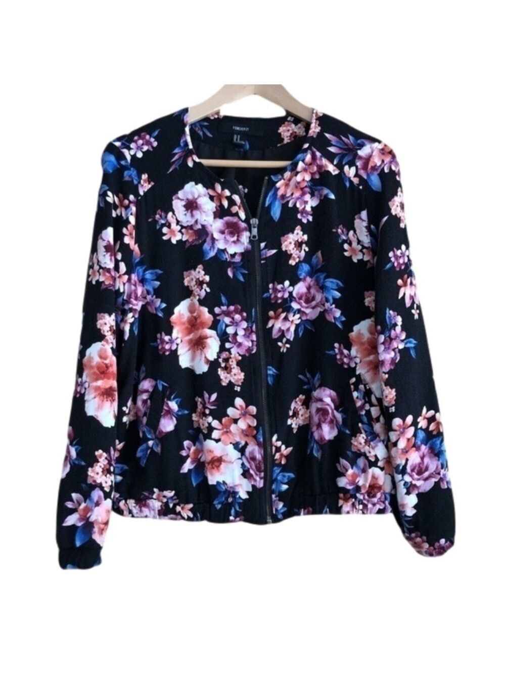 Forever 21 Floral Lightweight zip front Bomber Jacket Size medium